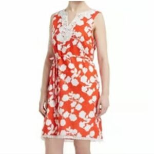 Mud Pie Orange with White Flowers Sleeveless Dress Size Small